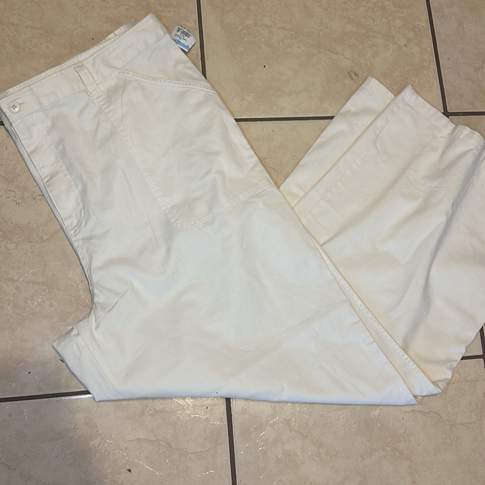 Abound Womens Off White Wide Leg Utility Pants High Rise Cotton Stretch Size 22